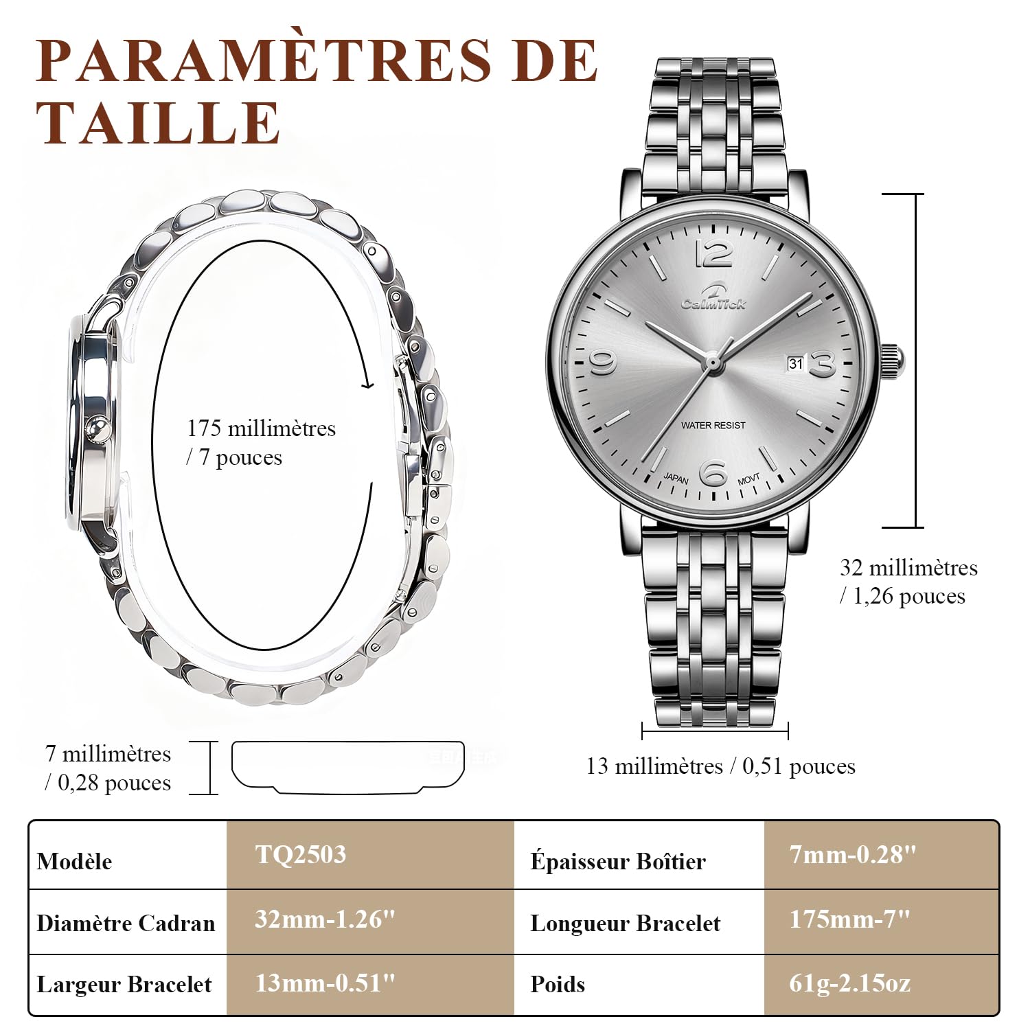 AVTREK Classic Business Reloj Mujer | Correa de acero inoxidable y piel auténtica | 3ATM resistente al agua | VJ12 Japonés Movimiento, Reloj Mujer Barato Calendario, Adecuado para todas las ocasiones