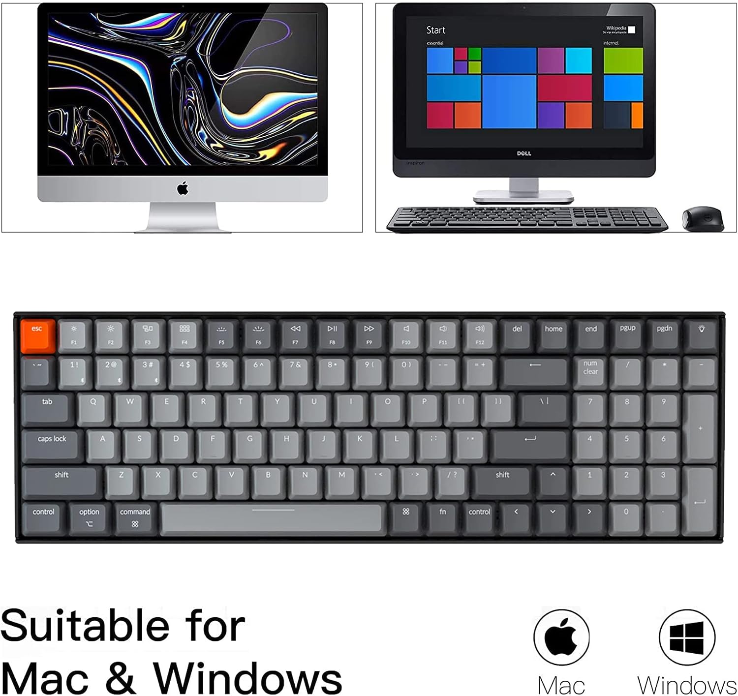Keychron K4 96% Layout Bluetooth Wireless Mechanical Keyboard, 100 Keys/USB C/White LED Backlit/Gateron G Pro Brown Switch/N-Key Rollover, Gaming Keyboard for Mac Windows, Version 2