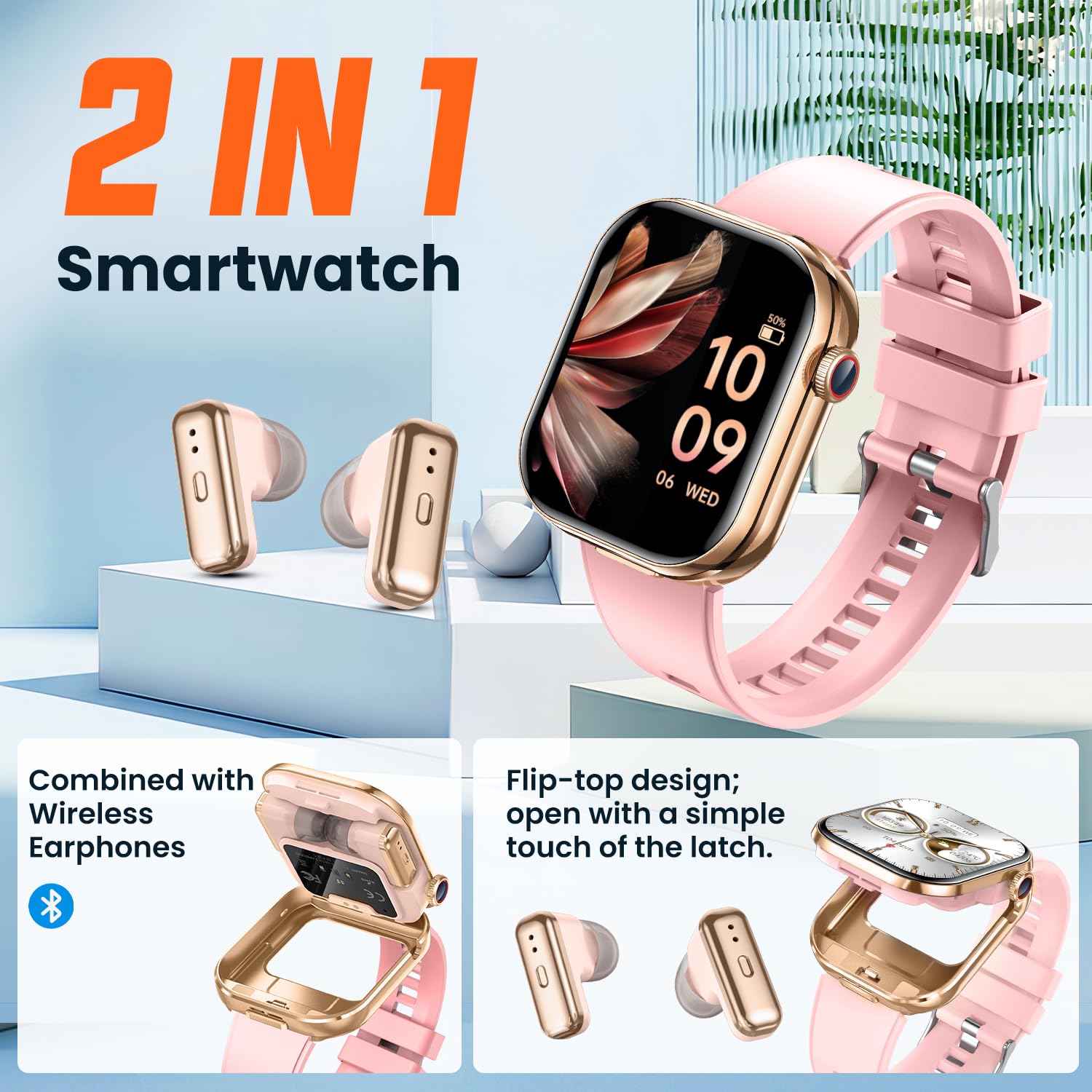 Montre Connectée avec Écouteurs Sports Smartwatch: Repondre Appel Sommeil Fréquence Cardiaque SpO2 Cardio Étanche Fitness Tracker 2.02" HD Écran Écouteurs et Montre 2 en 1 Homme Femme pour Android iOS