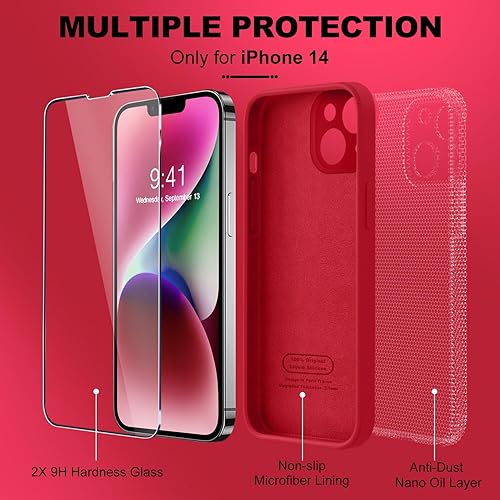 Miniatura 131 de BossKiss Funda compatible con iPhone 14 Pro, silicona mejorada [protección de cámara] [2 protectores de pantalla 9H], forro interior de microfibra