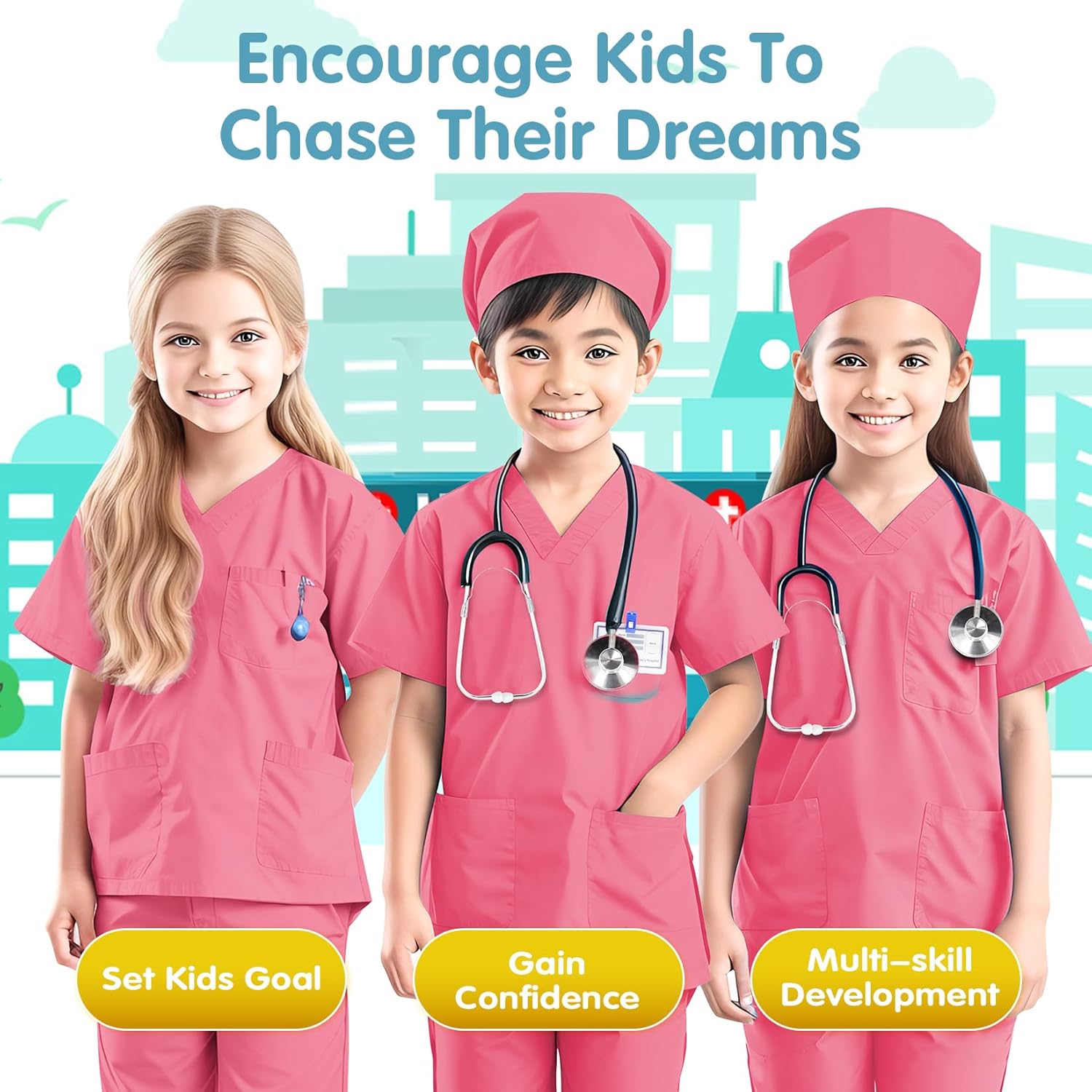 RioRand Doctor Costume for Kids,Toddler Nurse Scrubs with Accessories Christmas Dress Up Cosplay For Boys Girls 3-12 Years - Image 5