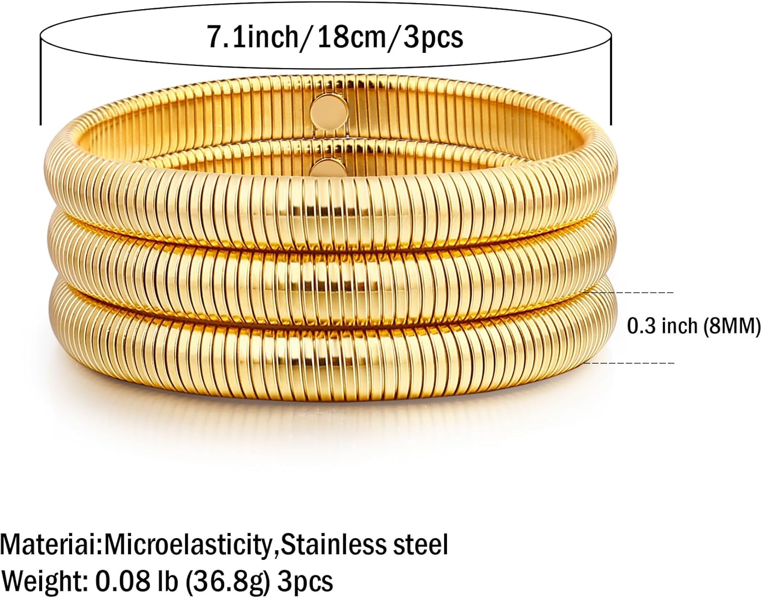 Gold Bangle Bracelets For Women Non Tarnish 14k Gold Plated Stackable Chunky Gold Bracelet Set Stretch Trendy Elastic Snake Chain Bracelet - Image 6