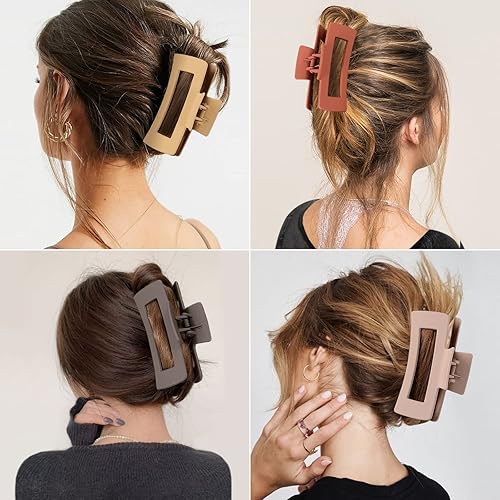 Miniatura 7 de Pinzas grandes para el cabello de 4.1 pulgadas, 8 pinzas rectangulares grandes para cabello grueso, pinzas de garra antideslizantes, pinzas