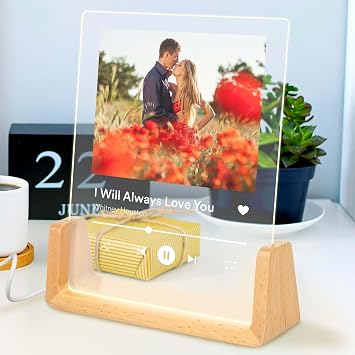 Personalized Gifts for Girlfriend, Mom, Her, Women, Wife, Men, Thanksgiving - Custom Spotify Plaque, Customized Picture Frame For Couple, Boyfriend, Him, Anniversary and Birthday, 6x8 Acrylic Photo