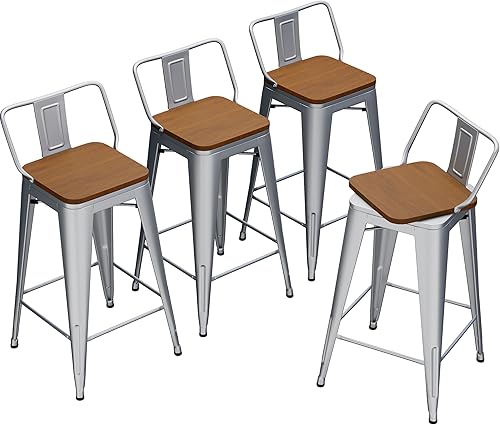 Miniatura 13 de Andeworld Juego de 4 taburetes de bar giratorios de 24 pulgadas, taburetes de bar industriales de metal (24 pulgadas, negro mate) Mate negro,Blanco