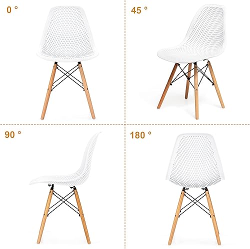 Miniatura 6 de KOTEK Juego de 2 sillas de comedor, sillas laterales de plástico moldeado DSW con diseño de malla, patas de madera maciza, sillas laterales modernas