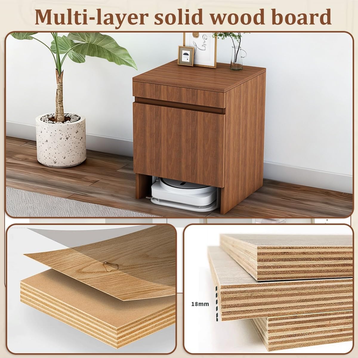 Vacuum Hidden Cleaner Storage Cabinet for Sweeping Robots, Wood Storage Cabinet with Doors for Robot Vacuum Cleaner, Easy to Change Water for Living Room/Bedroom/Kitchen(Black)