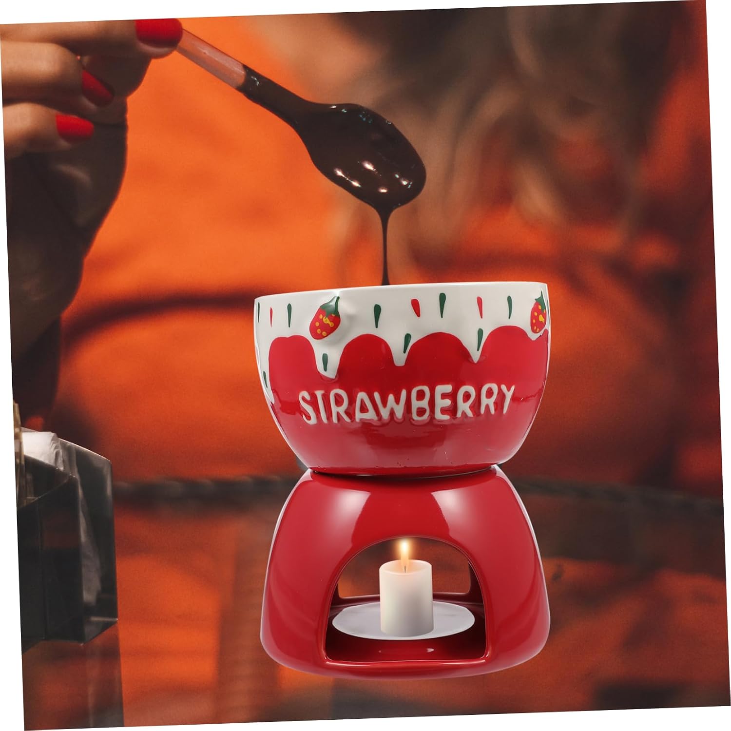 Ceramic Cheese Melting Pot Set Chocolate Fondue Butter Warmer Electric Melting Stove for Cheese Chocolate and Butter for Parties and Family Gatherings