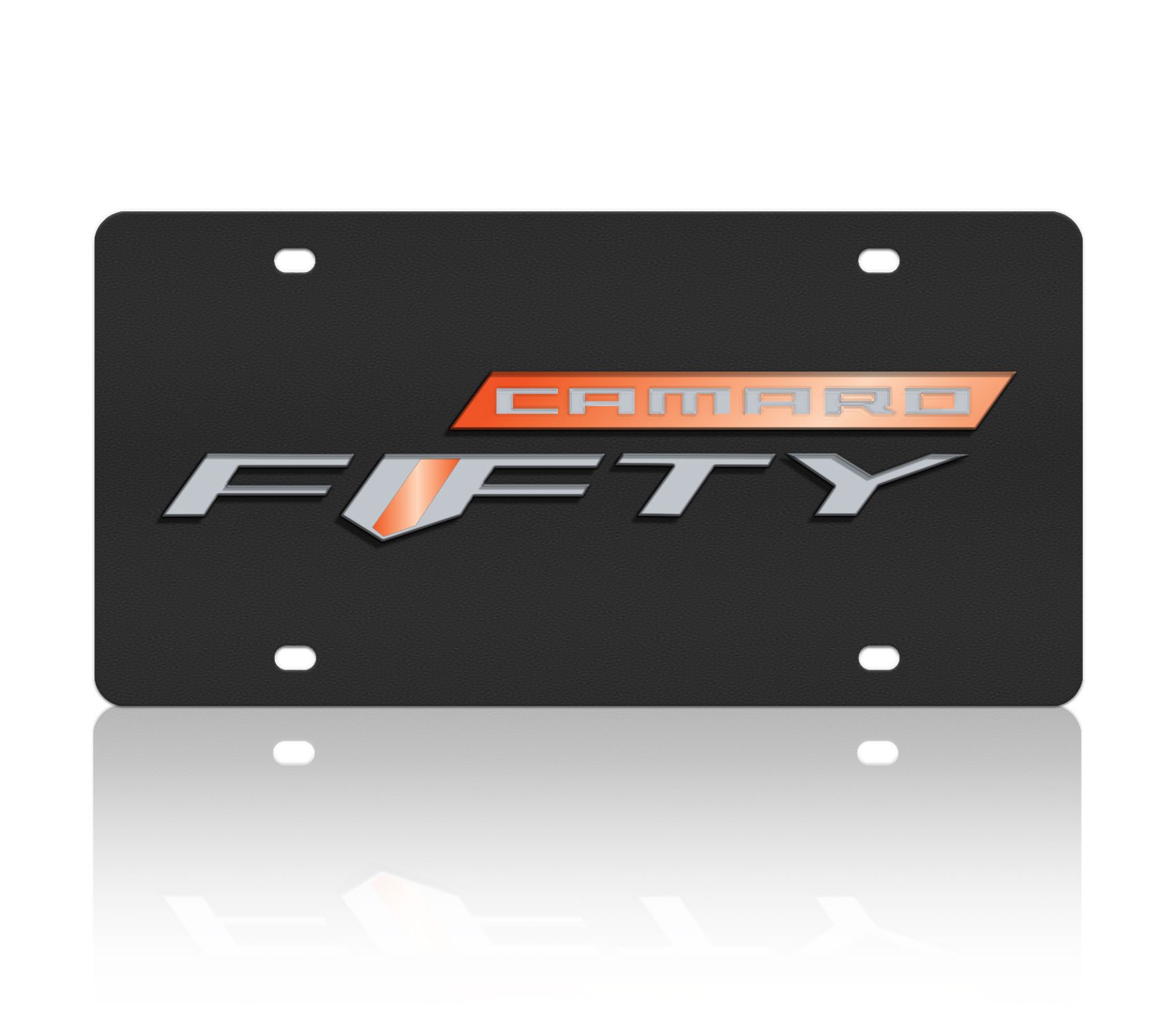 Eurosport Daytona- Compatible with -, Camaro Fifty Badge on Carbon Steel License Plate
