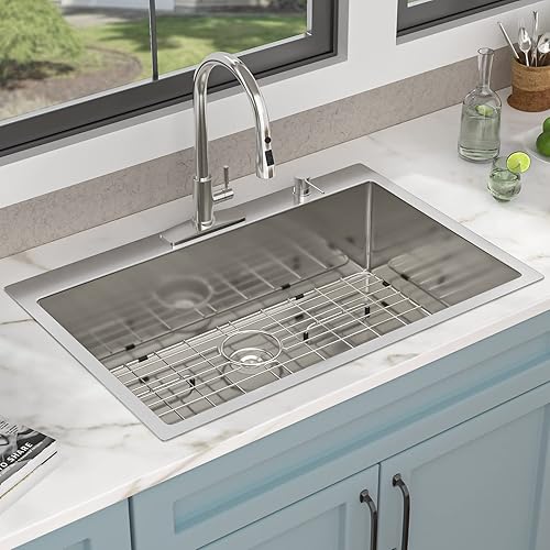 Miniatura 19 de Fregadero de lavandería de 25 x 22 pulgadas, montaje superior, acero inoxidable T304, calibre 16, 12 pulgadas de profundidad, fregadero individual