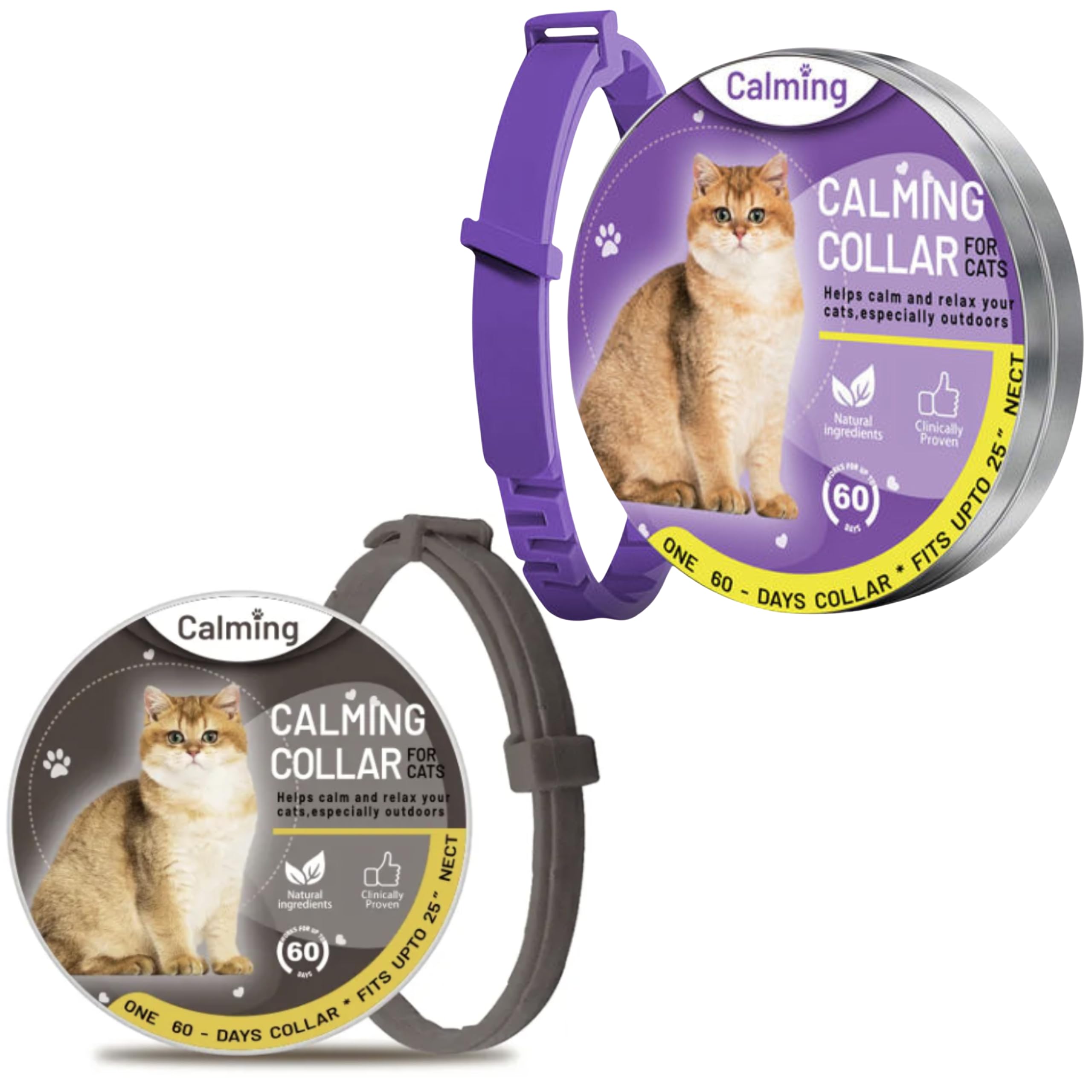Calming Collar for Cats, Long-Lasting Pheromone Collar Helps for 60 Days, Designed to Reduce Stress and Anxiety, Helps Cats and Kittens Calm, Loud Noises, and Separation, 2 Count