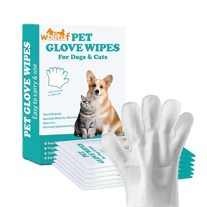 Luvas Umedecidas para Higiene de Cães com Aloe e Óleo de Jojoba WBLITUF, Descartáveis, Pacote com 6