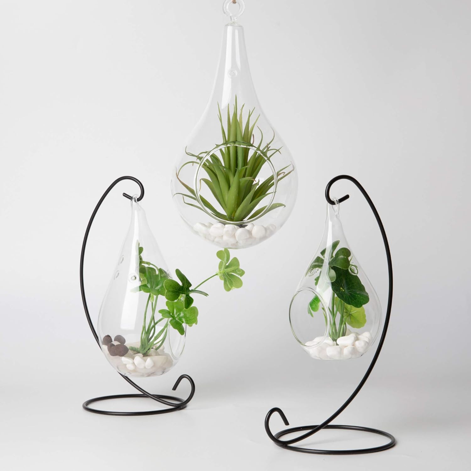 WGV Glass Hanging Plant Terrarium Bulk, Width 4.75", Height 9.5", Teardrop Pear DIY Air Succulent Planter Clear Tea Light Votive Candle Holder, Wedding Event Office Home Outdoor Decor, 6 Pieces