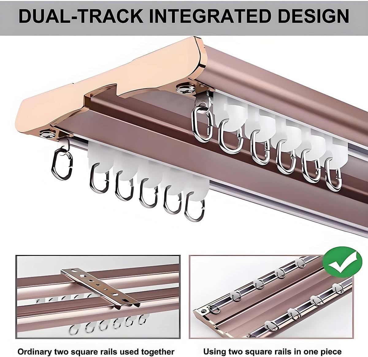 Quiet Double Curtain Track Ceiling-Mounted Rod for Drapes Room Divider for Living Room Bedroom Hospital Easy Installation (Champagne 3.0m/9.8ft)