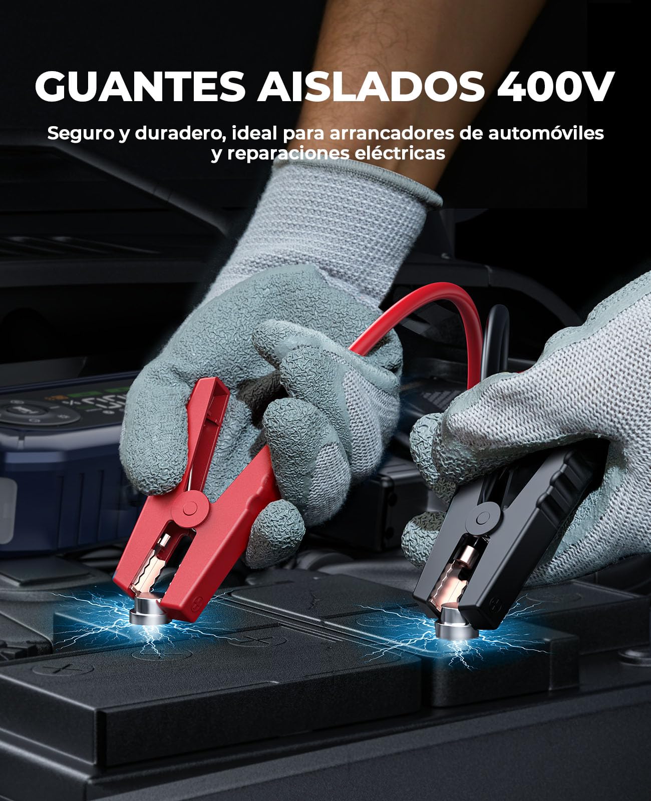 Arrancador de Baterias de Coche con Compresor de Aire, 6000A YaberAuto Arrancador de Coche Portatil (9,0L Gas/8,0L Diesel) con 150PSI Inflador, Guantes Aislantes, Pantalla Grande y Linterna LED
