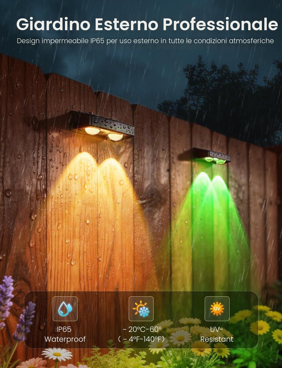 Luci solari per recinzioni esterne, confezione da 8 luci da giardino che cambiano colore, alimentate a energia solare, IP65, impermeabili con 9 colori e 11 modalità di illuminazione, luci