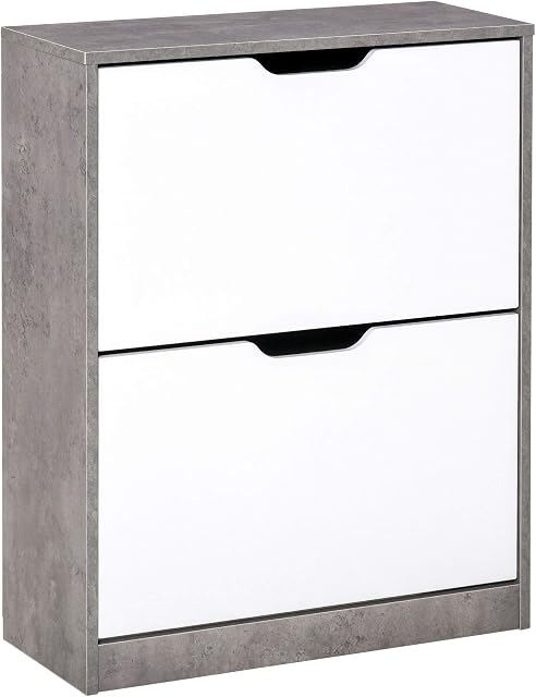 HOMCOM Two Drawer Shoe Cabinet Home Storage Organiser w/Groove Handles Adjustable Shelves Modern Boxy Rack Hallway Bedroom Furniture