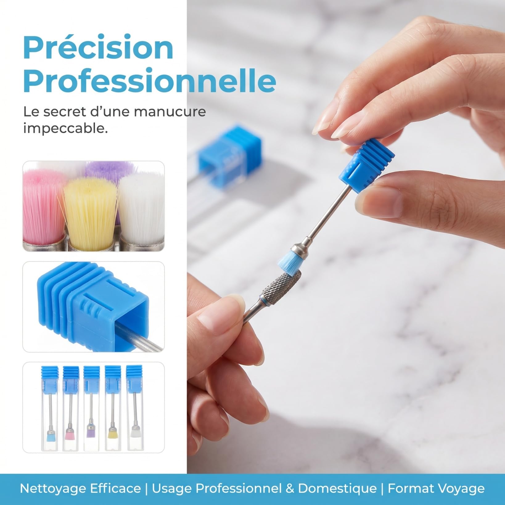 LIFKOME 5 pièces Brosse de Nettoyage pour Poussière Ongles Ergonomique Outil de Manucure Pédicure Professionnel Embouts Ponceuse Ongles Multifonctions Kit Nail Art Portable