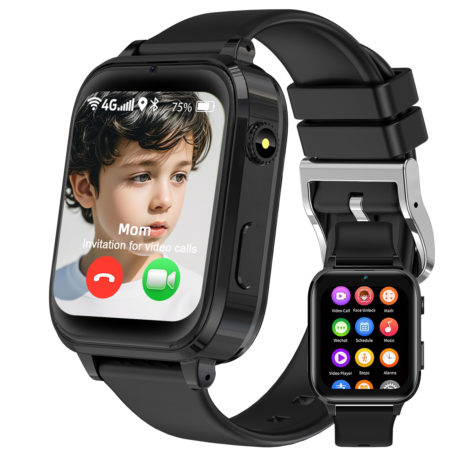 kaacly Reloj Inteligente Niño 4G, GPS Smartwatch Niños con Teléfono Videollamadas HD Chat Familiar SOS, IP68 Resistente al Agua, Smartwatch Regalos 6-13 años