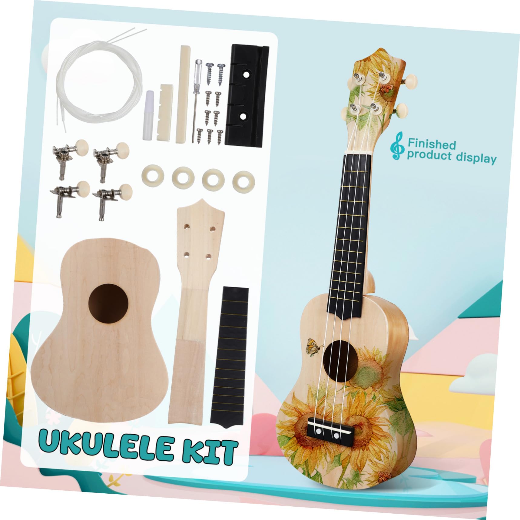 VANZACK 3 Juegos Kit de Ukulele DIY Materiales para Construcción Manual Instrumento Musical Educativo para Interacción Creativa