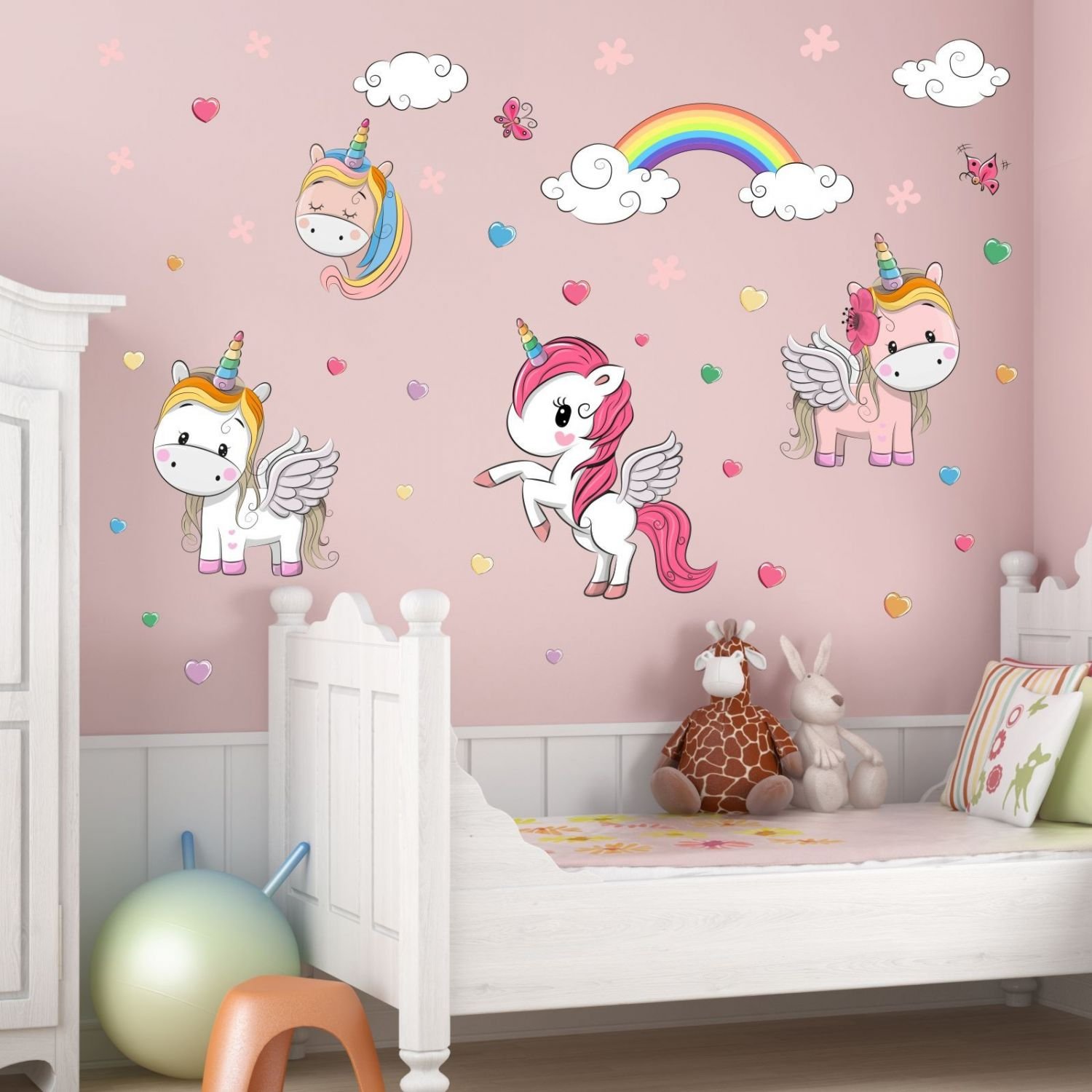 nikima - 086 Wandtattoo Einhorn Regenbogen Kinderzimmer Deko - in 6 Größen - niedliche Kinderzimmer Sticker und Aufkleber süße Wanddeko Wandbild Junge Mädchen Größe 2000 x 1120 mm