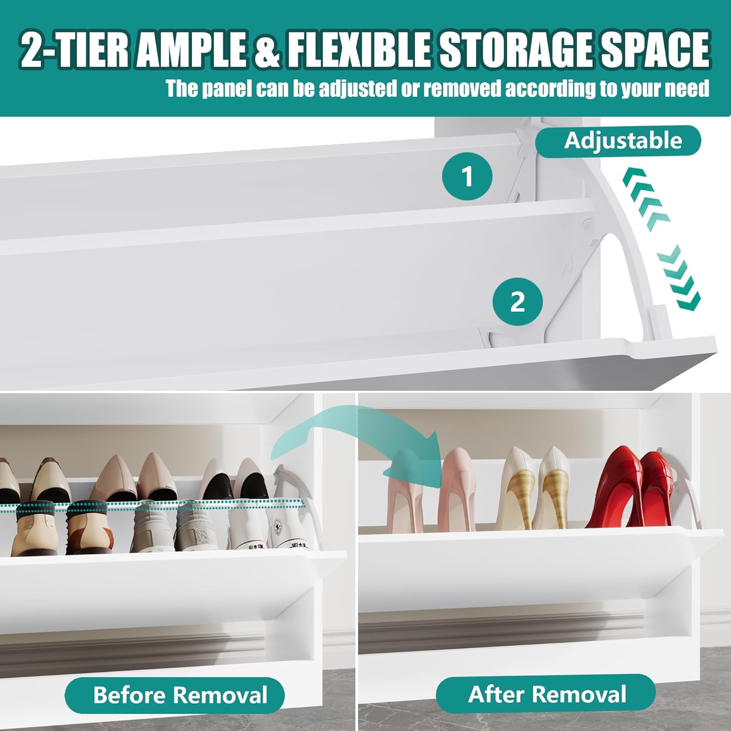 Xixini Shoe Storage Cabinet for Entryway with 3 Flip Drawers, Sturdy Wood Hidden Shoe Storage, Freestanding Narrow Slim Shoe Organizer for Front Door Entrance, Living Room, Hallway, Bedroom, White
