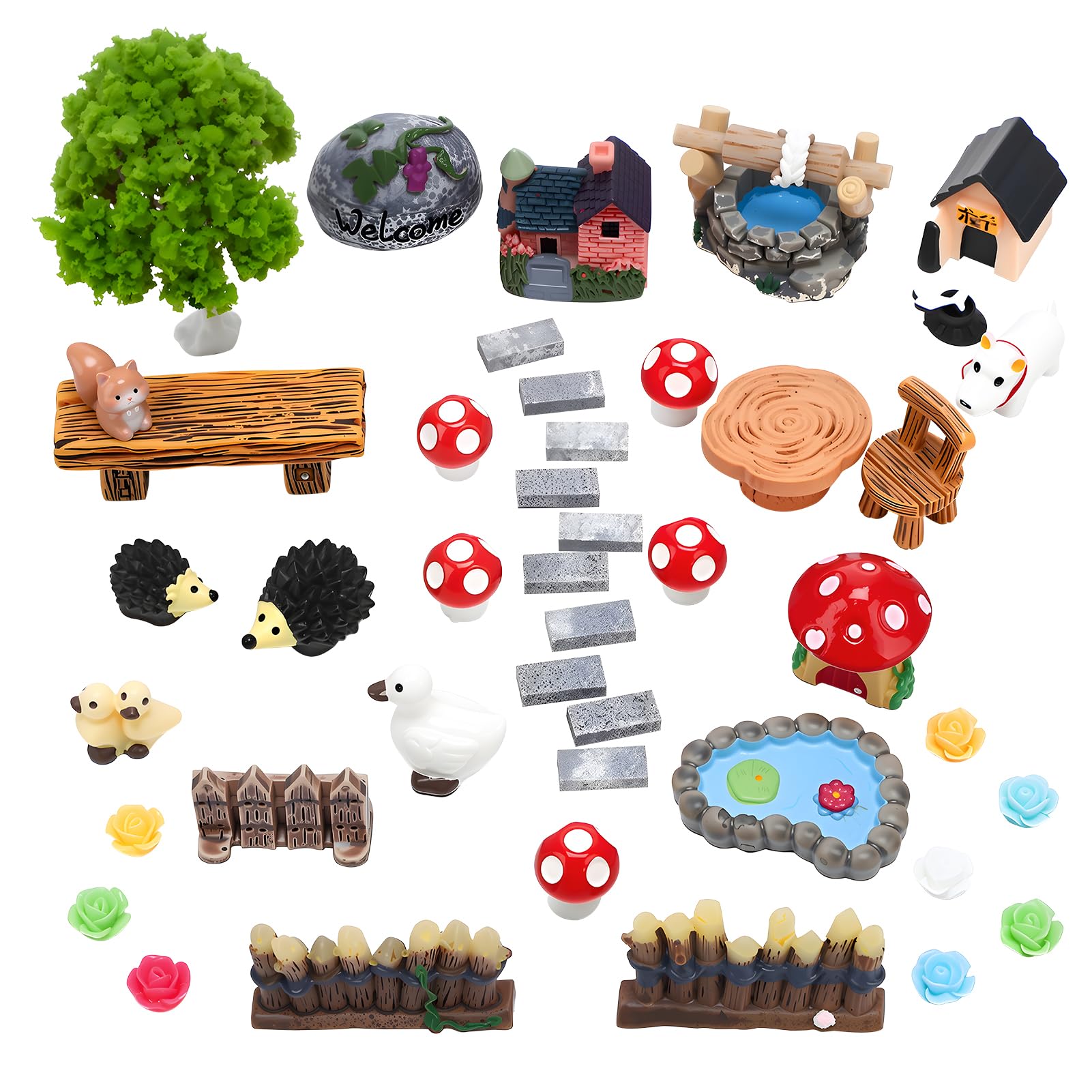 GSrenyu 45 Pcs Fairy Garden Accessories, Miniatures Fairy Garden Supplies, Micro Landscape Decorations, Garden Ornament for Dollhouse DIY Terrarium Plant Pots Desk Decor