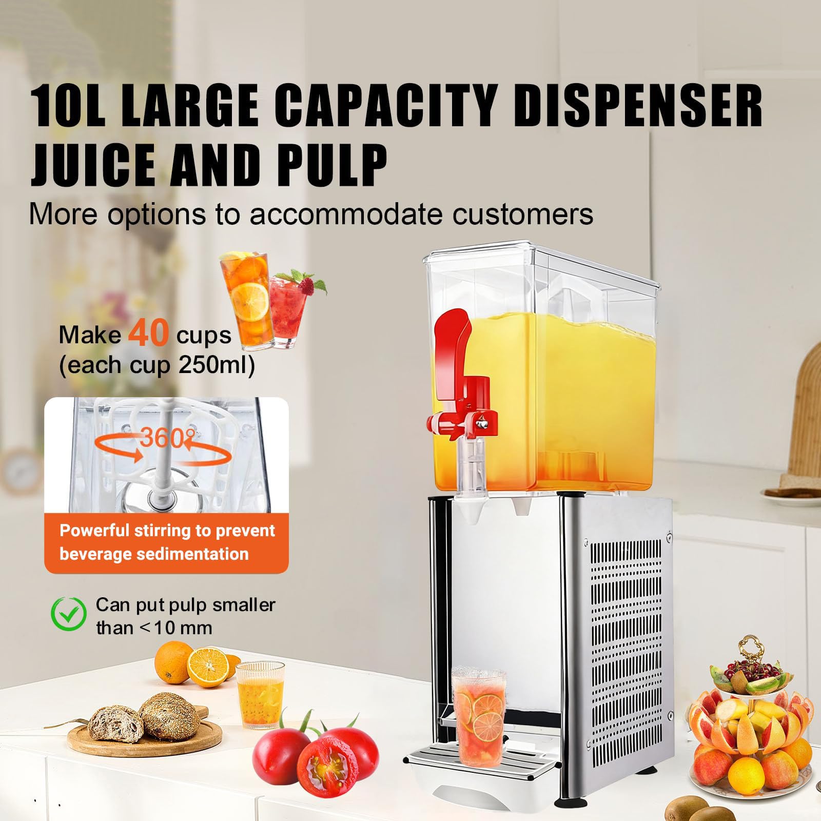 Dispensador de refrescos Industrial de 10L/20L, Máquina de zumos Profesional con agitación, Enfriador para hostelería, Equipamiento para Buffet y hoteles, Mejor dispensador