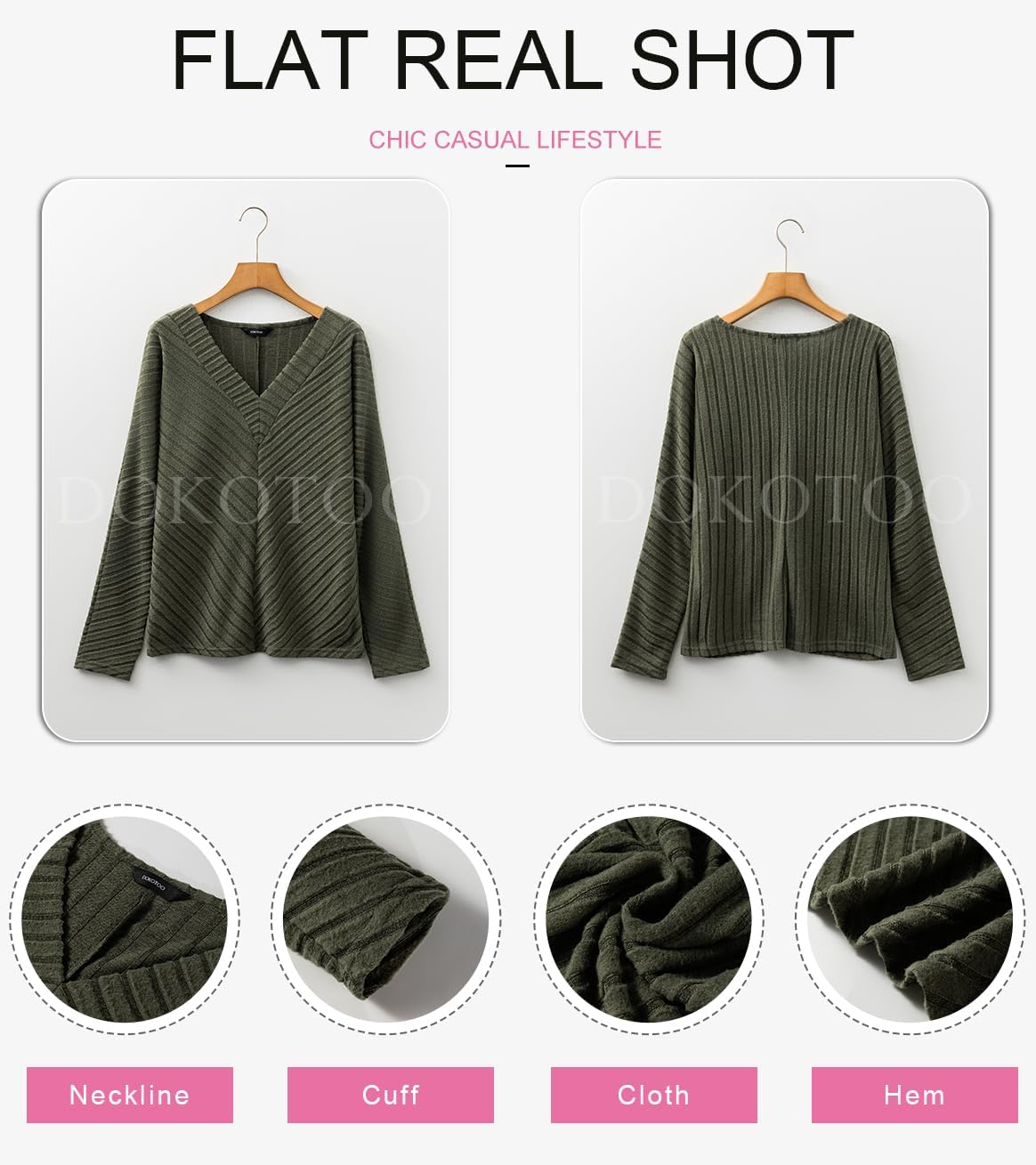 Dokotoo Long Sleeve Shirts for Women 2025 Fall V Neck Knitted Pullover Tunic Tops Womens Blouses Dressy Casual - Image 6