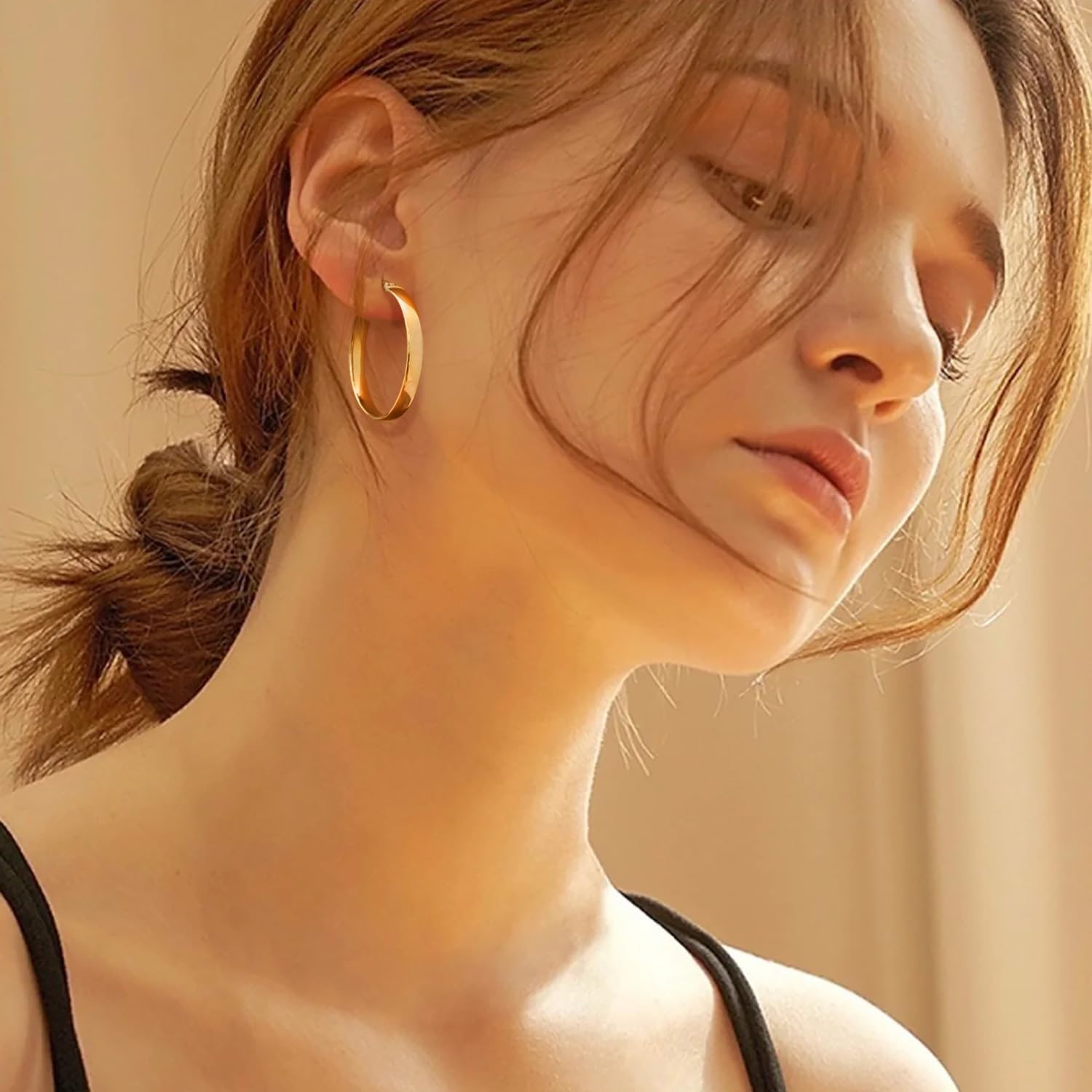 Hoop Earrings 14K Gold Hoop Earring for Women Big Hoops Earrings Gold Jewelry Timeless Feminine Elegance Hypoallergenic Earring 35mm - Image 3