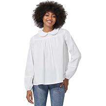 Victorian Blouse with Back Buttons Puffy Sleeve Peter Pan Collar Shirt 100% Cotton White S-2XL