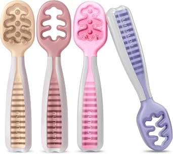 NumNum Baby Spoons Set, Baby Essentials Pre-Spoon, Self-Feeding Spoons for BLW, Silicone Toddler Utensils, BPA-Free, 4 Pack