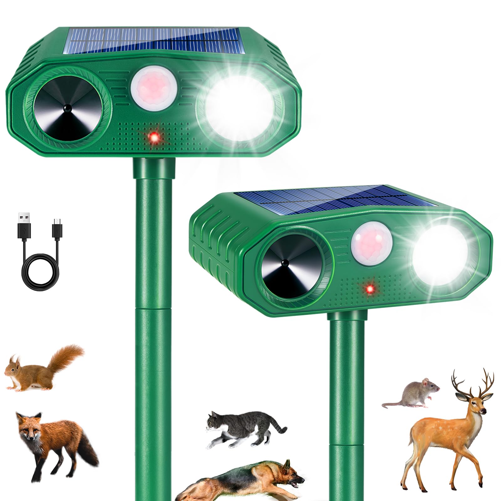 2 Pack Solar Animal Repellent Ultrasonic Outdoor Deer Repellent Devices Cat Deterrent with Motion Sensor Animal Repeller to Raccoon Squirrel Rabbit Dog Skunk with lP66 Waterproof for Yard Lawn-image-47