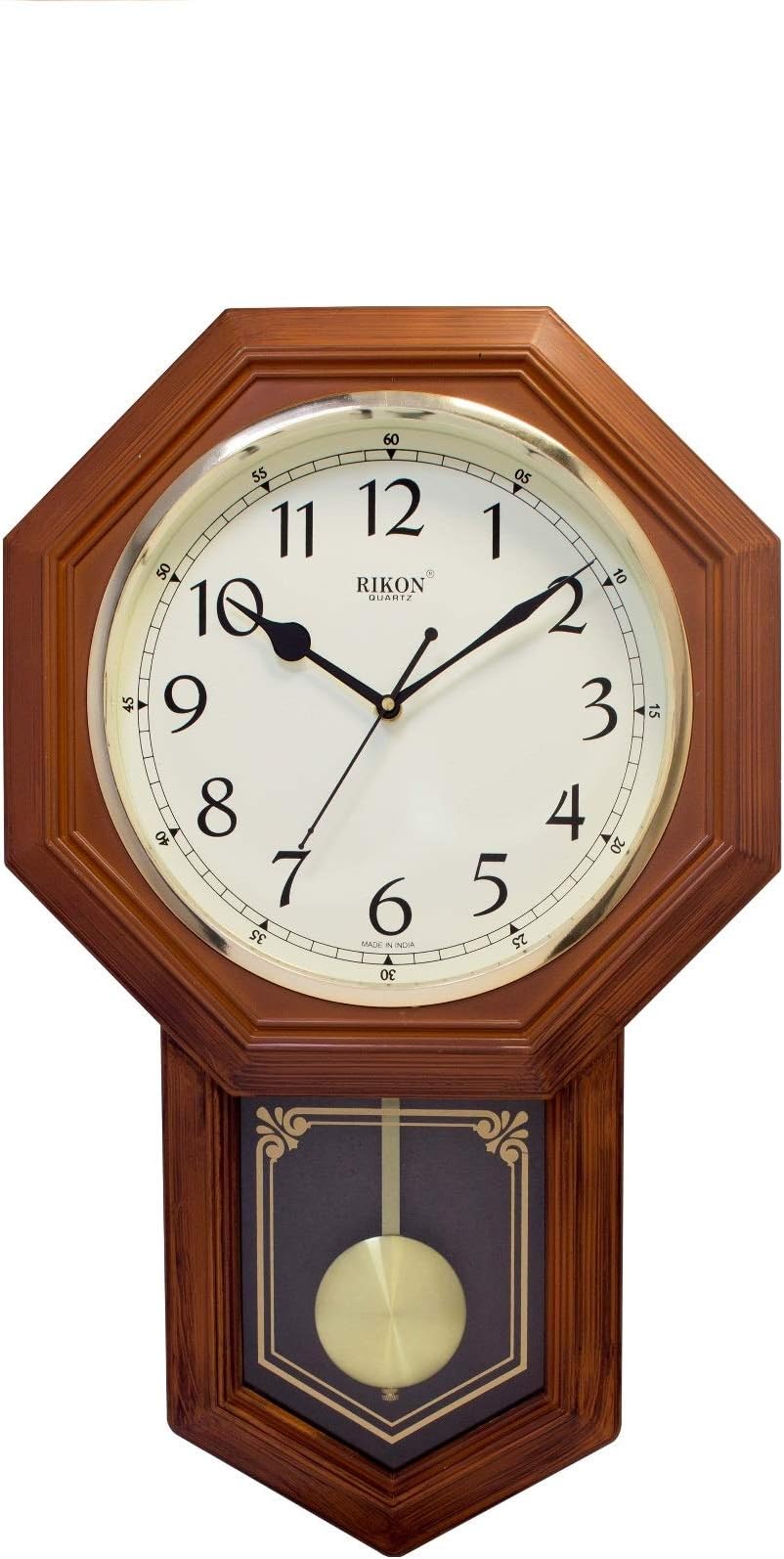 Rikon Plastic Pendulum Wall Clock (Brown_12.5 Inch X 20.4 Inch X 2.7 Inch)