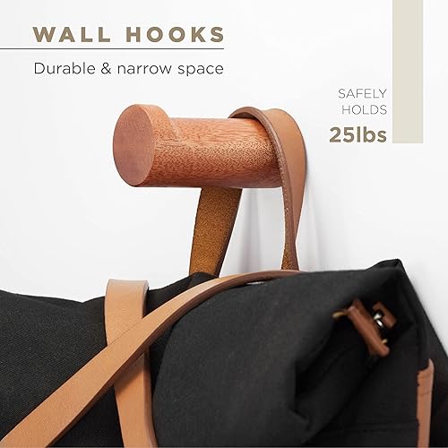 Miniatura 3 de Gancho de madera para colgar sombreros, colgador de madera para colgar sombrero, toalla, bolsa, cuerda (marrón, 3 pulgadas, juego de 4)