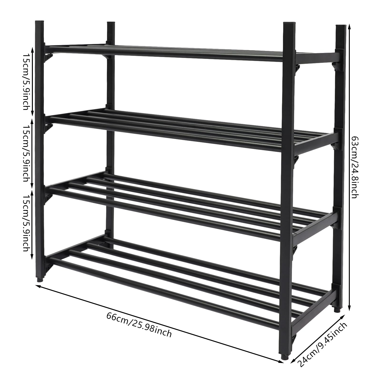 Zapatero de 66 x 24 x 63 cm, organizador de zapatos extensible, para uso en entradas, armarios, salones, garajes, dormitorios (negro)