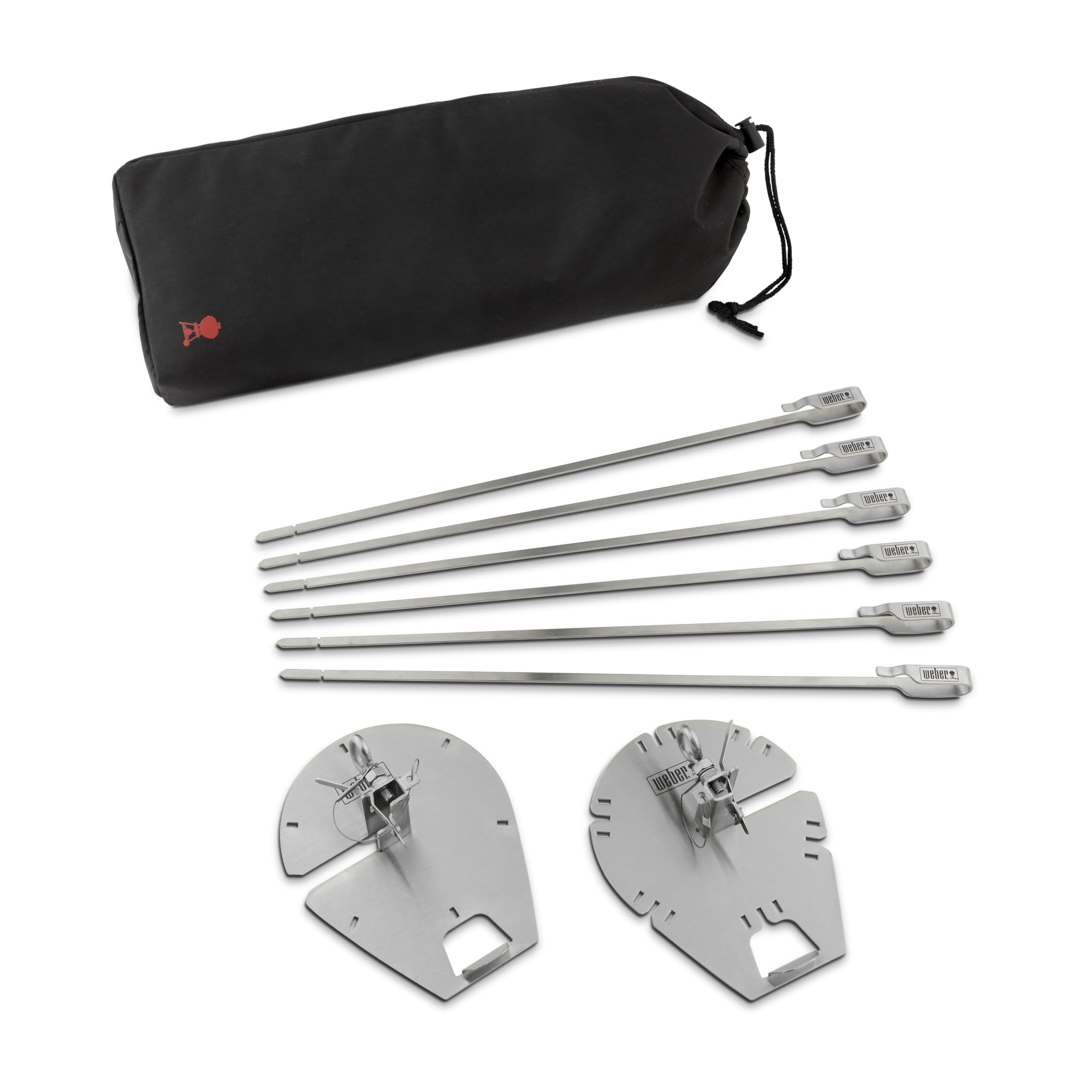 Weber Crafted kit de brochettes pour rôtissoires/Support avec 6 brochettes en Acier Inoxydable, Compatible Lave-Vaisselle, Longueur 40 cm – Argent (7685)