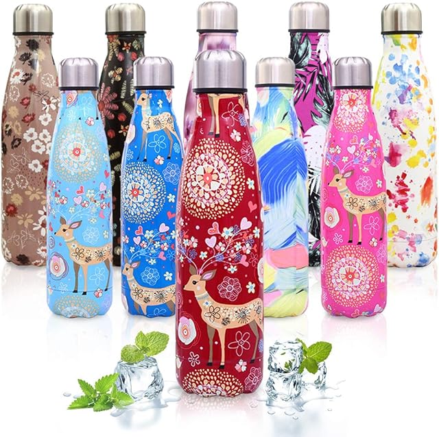 funmoon 500ml Leak-Proof No Sweating BPA-Free Stainless Steel Reusable Water Bottle Double Walled Vacuum Insulated Bottles Keeps Cold and Hot for Home, School, Cycling, Sports & Outdoors