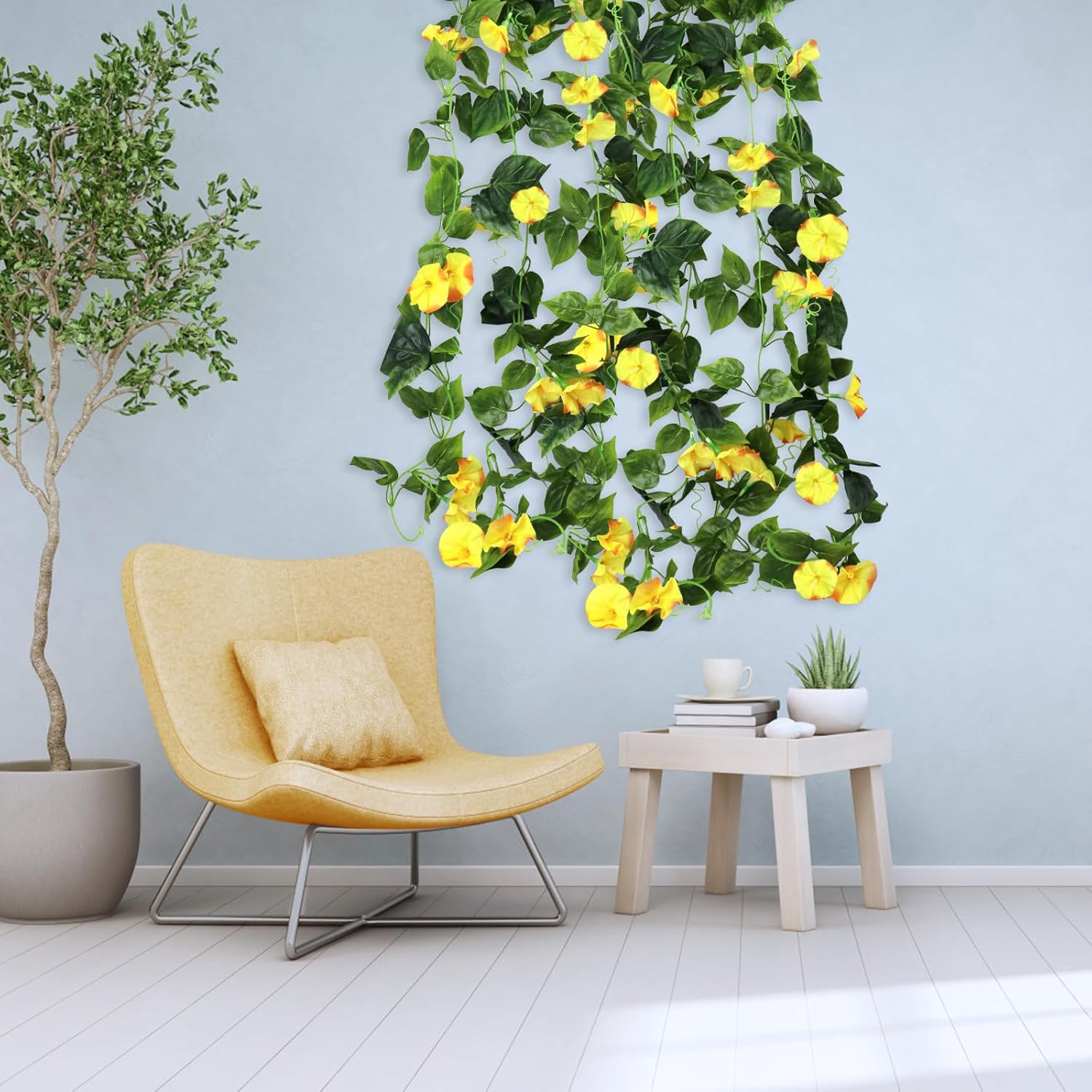 AirSun Artificial Morning Glory Flower Vines, 2pcs 15Feet Hanging Plants Silk Garland Fake Green Plant Home Garden Wall Fence Indoor Outdoor Wedding Birthday Decor - Image 3