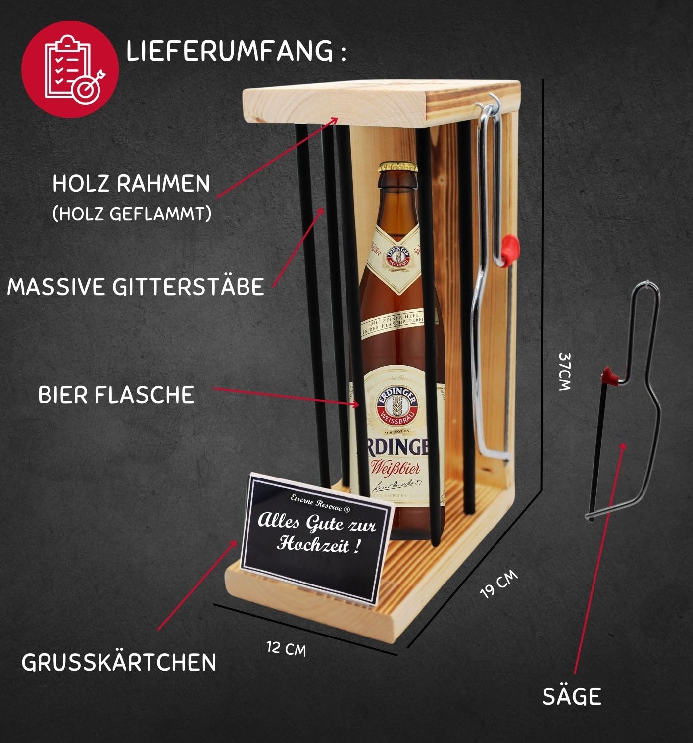 Erdinger Weißbier Hochzeit Geschenk - Eiserne Reserve Black Edition Bier Biergeschenk s/w Alles Gute zur Hochzeit Bier (1 x 0.5 l)