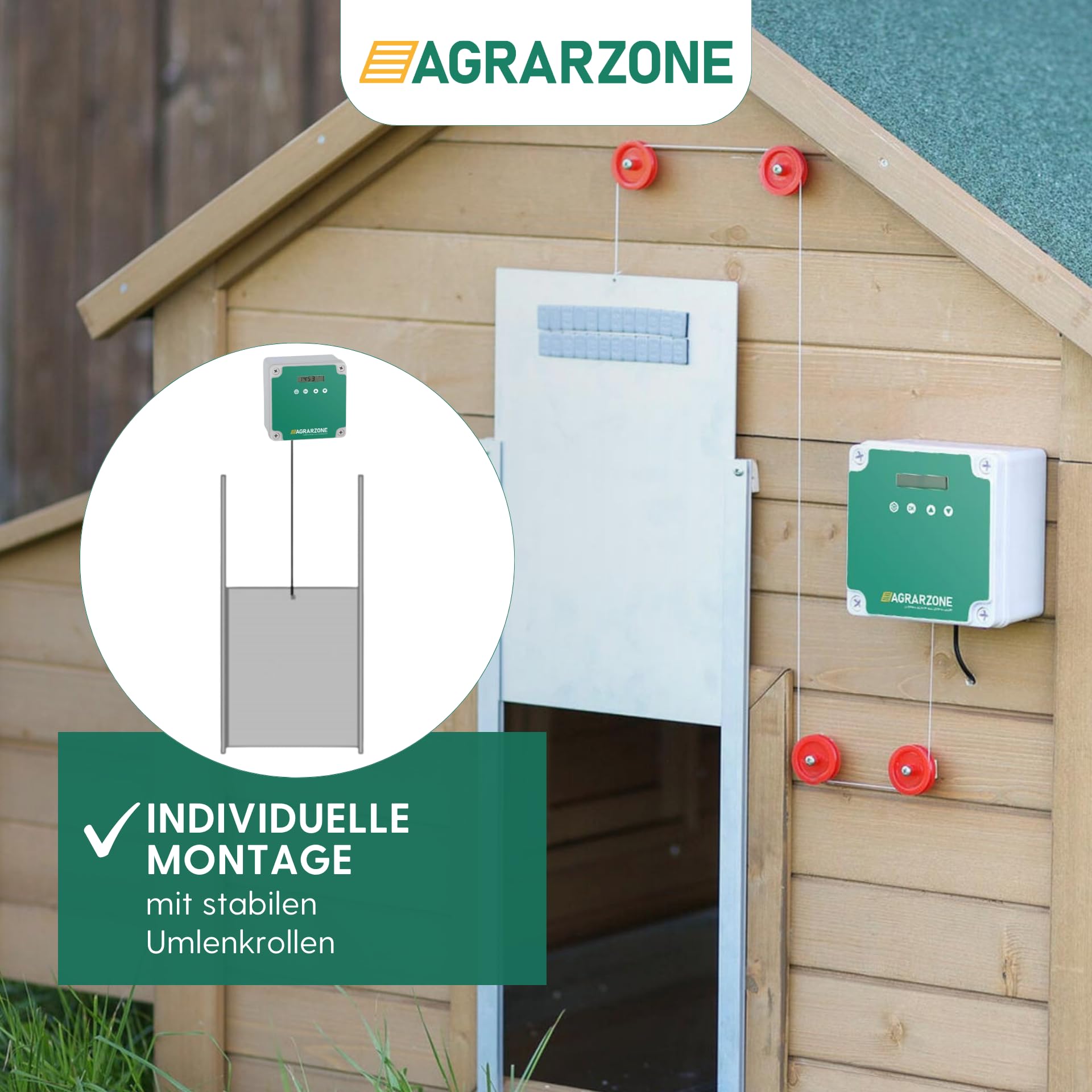 Agrarzone Hühnerklappe Batterie ohne Schieber Hühnerstall Hühner Solar | Timer, Manuell, Lichtsensor, elektrisch, Hühnerstall