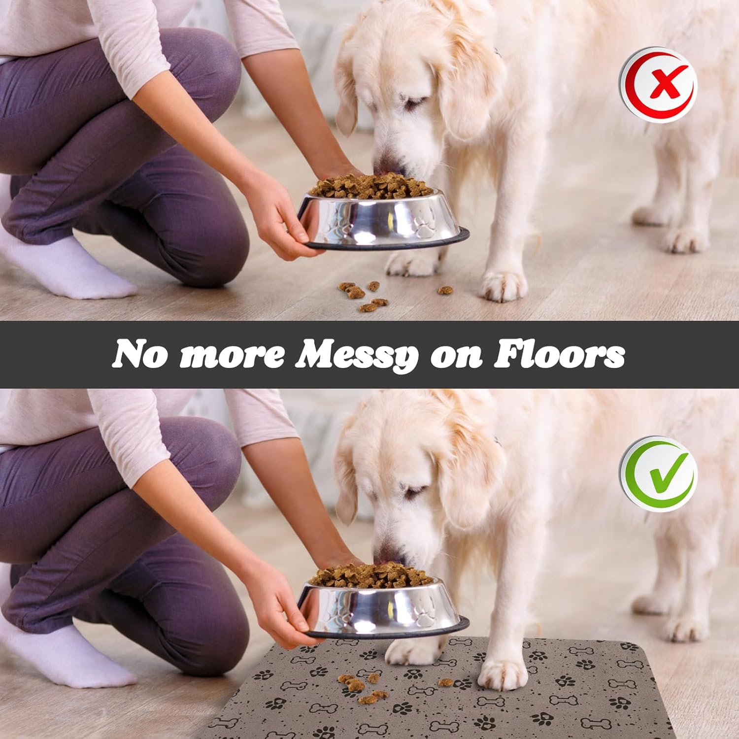 Dog Food Mats,Cat Absorbent Water Bowl Feeding Mats Pet Placemats for Food and Water Spot 24 * 32 inch