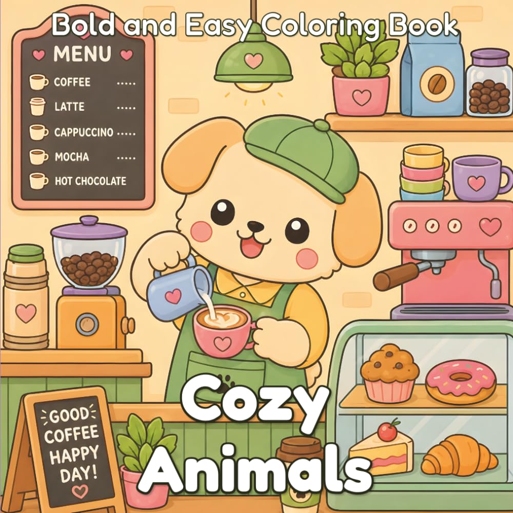 Cozy Animals: Bold and Easy Coloring Book for Adults, Teens and Kids: Cute and Simple Animal Scenes for Relaxation, Stress Relief and Mindfulness