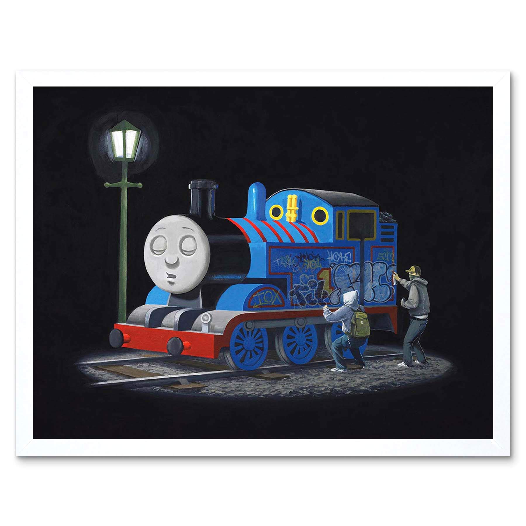 Wee Blue Coo Banksy Thomas Tank Engine Graffiti Street Art Print Framed Poster Wall Decor 12X16 Inch