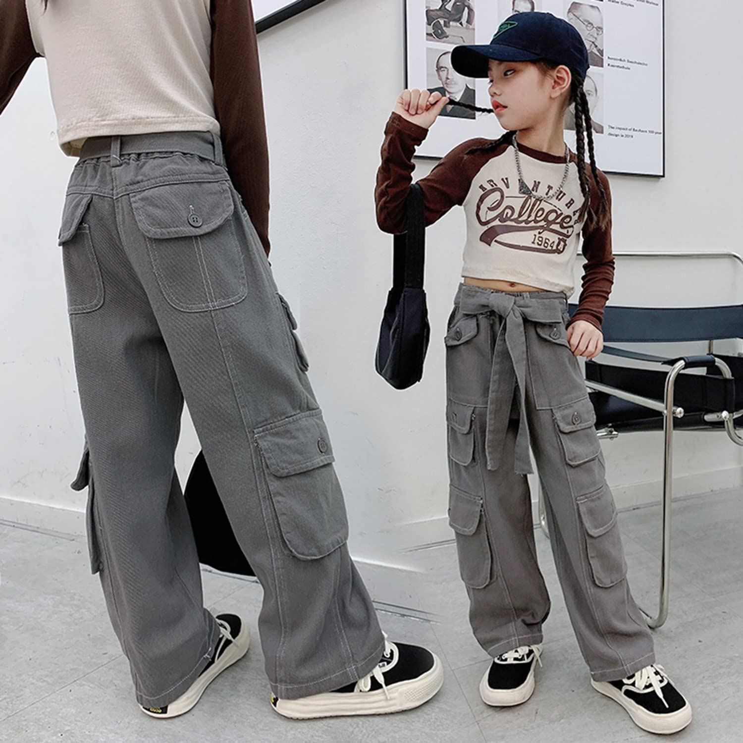 Rolanko Cargohose für Mädchen, Y2K, Cargohose, Jeans, weites Bein, Hose mit mehreren Taschen, 4–15 Jahre