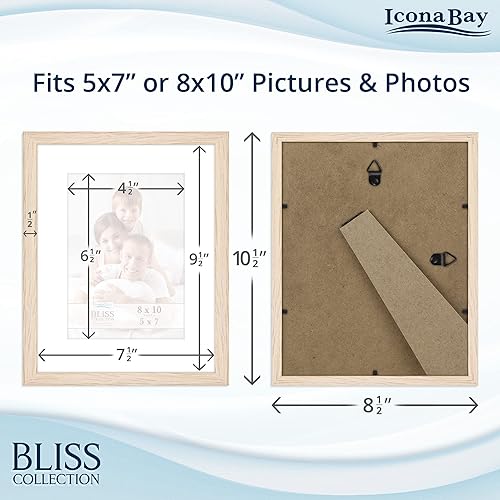 Miniatura 2 de Icona Bay - Portarretratos de roble claro de 8 x 10 pulgadas con paspartú extraíble para fotos de 5 x 7 - Marco de madera de ingeniería de estilo