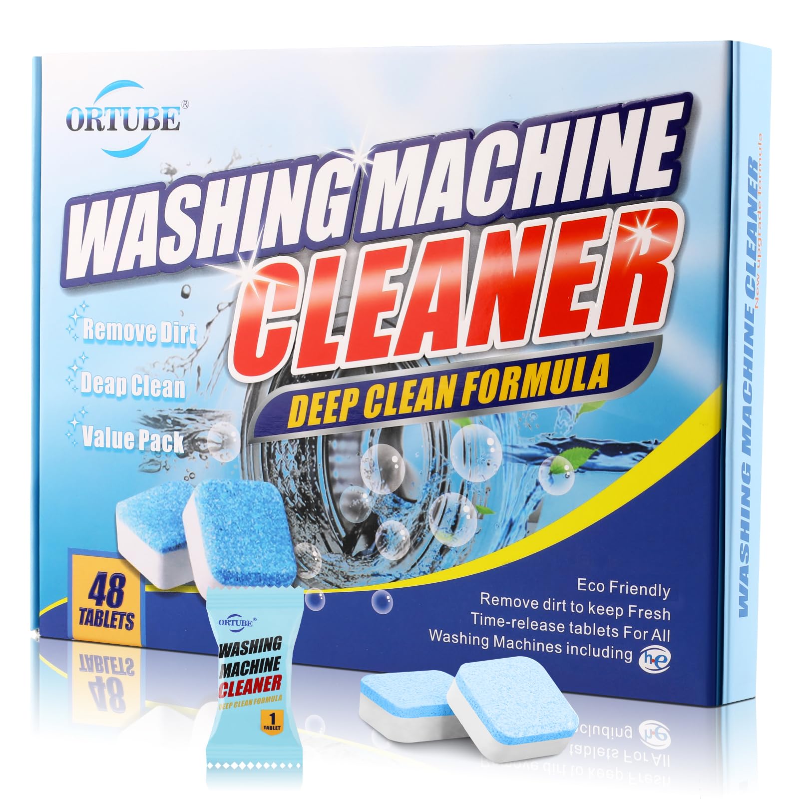 ORTUBE 48 Pack Washing Machine Cleaner - Deep Cleaning Formula Tablets for Front and Top Loader Washer Machines