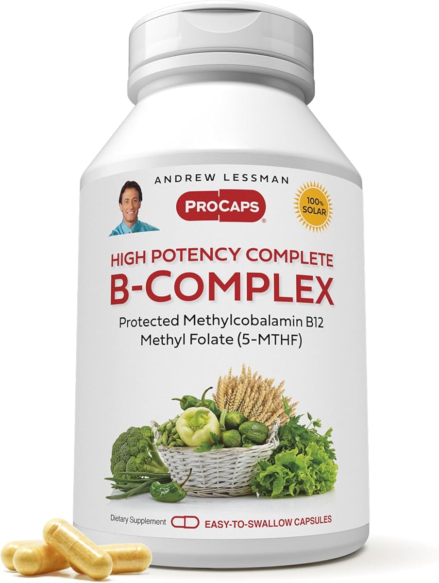 ANDREW LESSMAN High Potency B-Complex 60 Capsules - with High Levels of Folate Complex and Biotin, Promotes Cellular Growth, Energy, Immune Function, Detoxification, Fat Metabolism and More