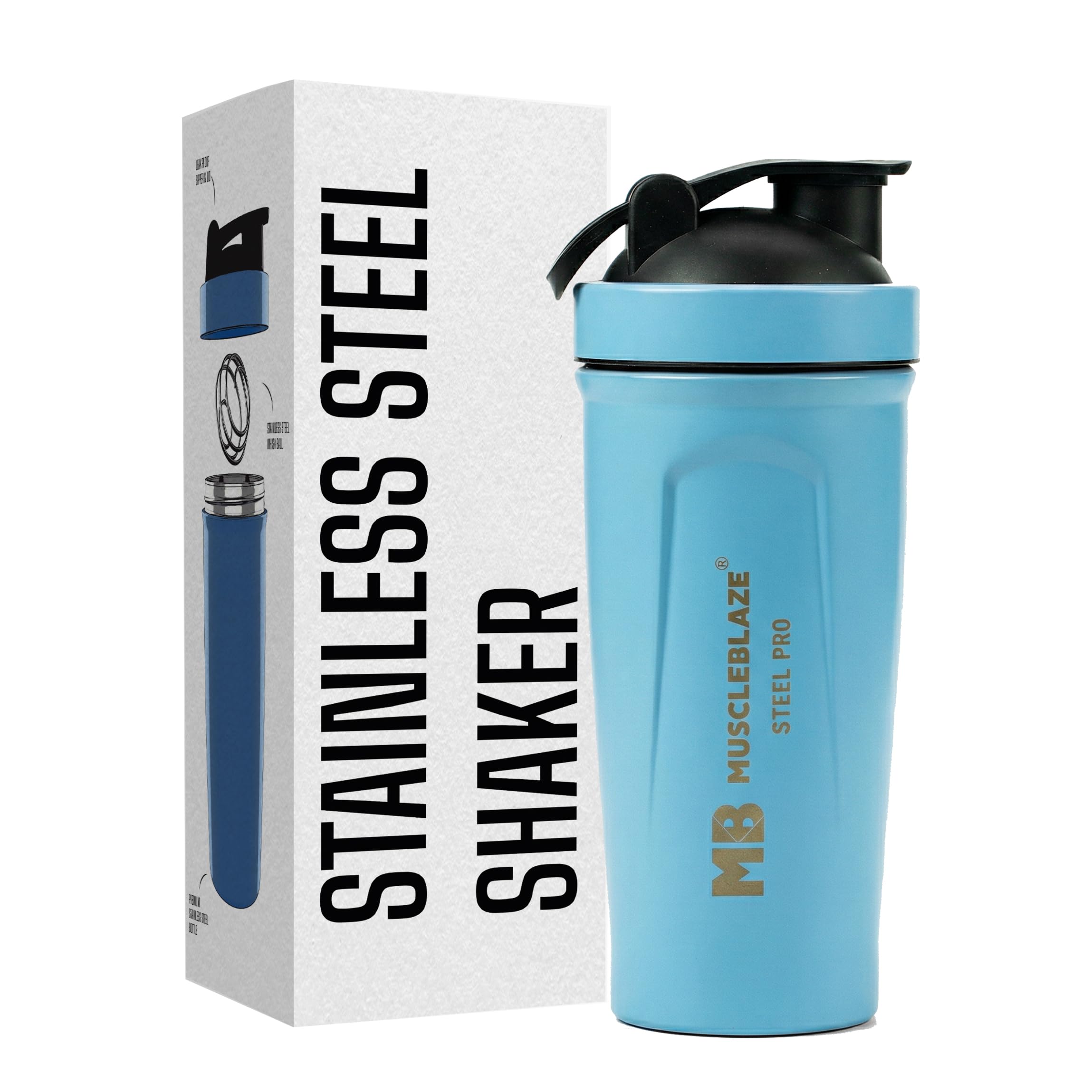 MuscleBlaze Stainless Steel Gym Shaker, (Blue 700ml)-image-16