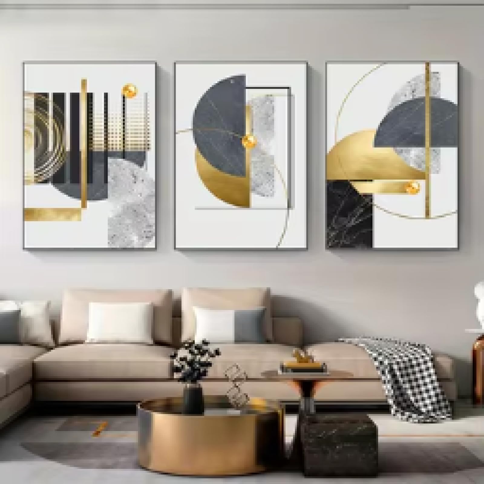 Impression sur toile haut de gamme motif abstrait feuille d'or 60x90 cm - 8
